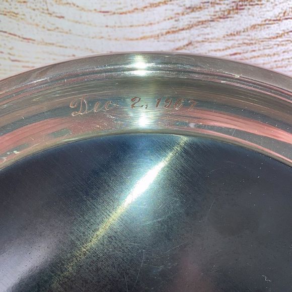 Vintage Formica Serving Platter Crescent Silver Rim Black Center 12” - Picture 2 of 8